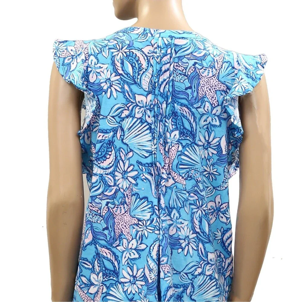 Lilly Pulitzer Golda Blouse Top Amalfi Sound The Sirens Cotton Printed S 288254